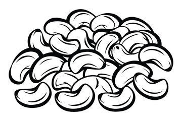 Cashew Nuts Pile Art on White Background Isolated Cartoon Drawing