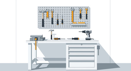 Illustration of a well-organized workshop with tools hanging on a pegboard