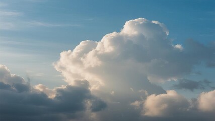 Fluffy White Cumulus Clouds Against Summer Sky with Gentle Natural Shadows, Pure and Serene Atmosphere