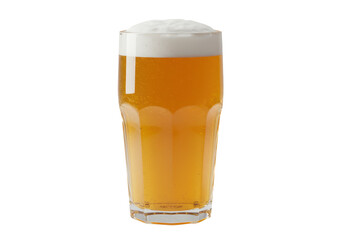 Isolated image of refreshing beer in glass, full of foamy head, refreshing beer concept