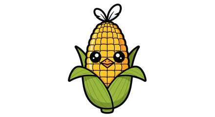 Adorable cartoon corn character with expressive eyes and playful appearance creates charm