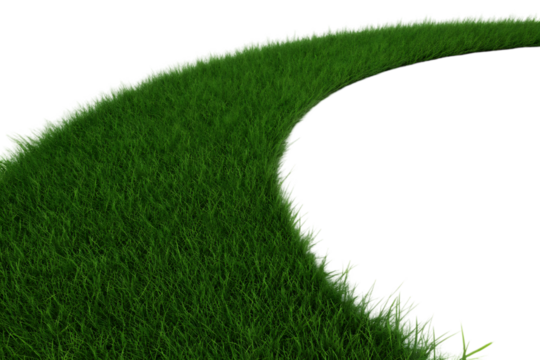 Green grass growing in a curved shape against a solid black background