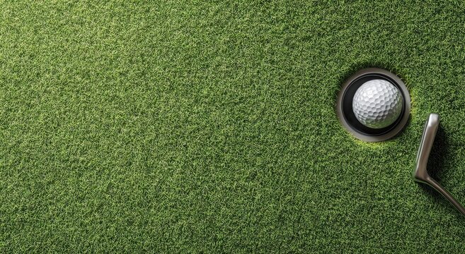 White golf ball in hole on green putting surface