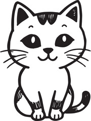 Cat Doodle Black and White Illustration Vector Image Cute Kitten Sketch Line Art Drawing Silhouette
