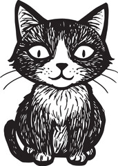 Cat Doodle Black and White Illustration Vector Image Cute Kitten Sketch Line Art Drawing Silhouette

