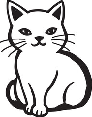 Cat Doodle Black and White Illustration Vector Image Cute Kitten Sketch Line Art Drawing Silhouette
