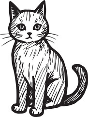 Cat Doodle Black and White Illustration Vector Image Cute Kitten Sketch Line Art Drawing Silhouette
