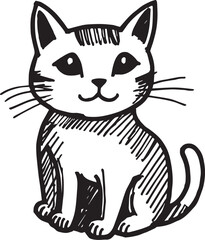Cat Doodle Black and White Illustration Vector Image Cute Kitten Sketch Line Art Drawing Silhouette
