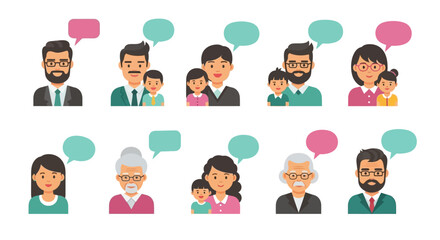 Diverse community conversations illustrated in a vibrant vector style with speech bubbles