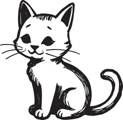 Cat Doodle Black and White Illustration Vector Image Cute Kitten Sketch Line Art Drawing Silhouette
