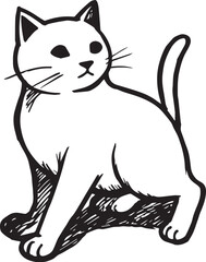 Cat Doodle Black and White Illustration Vector Image Cute Kitten Sketch Line Art Drawing Silhouette
