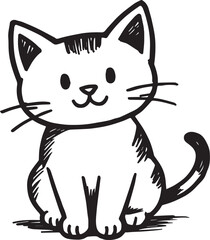 Cat Doodle Black and White Illustration Vector Image Cute Kitten Sketch Line Art Drawing Silhouette
