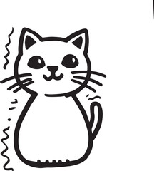Cat Doodle Black and White Illustration Vector Image Cute Kitten Sketch Line Art Drawing Silhouette
