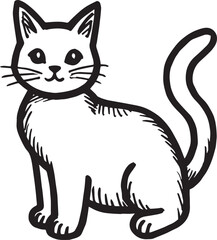 Cat Doodle Black and White Illustration Vector Image Cute Kitten Sketch Line Art Drawing Silhouette
