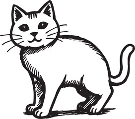 Cat Doodle Black and White Illustration Vector Image Cute Kitten Sketch Line Art Drawing Silhouette

