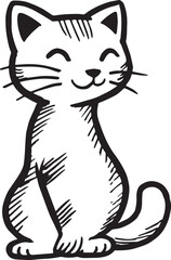 Cat Doodle Black and White Illustration Vector Image Cute Kitten Sketch Line Art Drawing Silhouette
