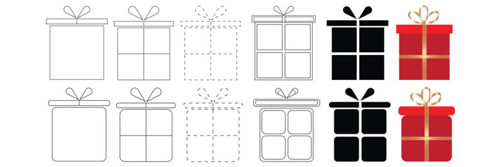 Gift Box Vector Icon Illustration Set. Holiday Presents, Celebration Packages, and Surprise Boxes with Bows and Ribbons for Every Occasion Design Resource