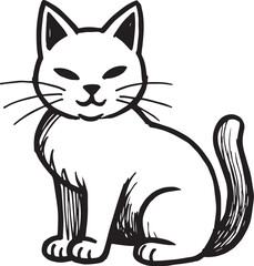 Cat Doodle Black and White Illustration Vector Image Cute Kitten Sketch Line Art Drawing Silhouette
