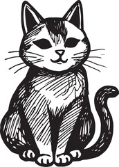 Cat Doodle Black and White Illustration Vector Image Cute Kitten Sketch Line Art Drawing Silhouette
