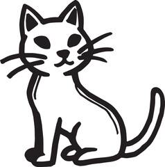 Cat Doodle Black and White Illustration Vector Image Cute Kitten Sketch Line Art Drawing Silhouette
