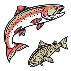 Fototapeta premium Vector artwork of salmon fish swimming in clean river water, representing aquatic wildlife