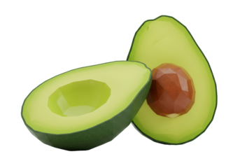 Isolated Sliced Avocado halves, one with the seed, healthy vegan food nutrition close-up