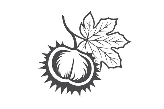 chestnut and leaf black and white design clip art preview