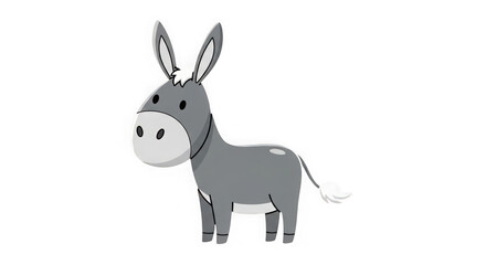 Cute cartoon donkey standing, isolated on transparent background
