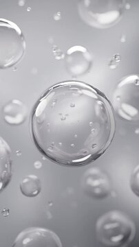 Vertical loop of a clear hydration bubble floating in soft light. Perfect for skincare, hyaluronic acid, or cosmetic product visuals. Clean, premium, and elegant.