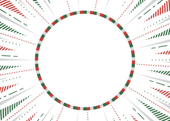 集中線と円形のフレーム背景、ポップなデザイン、クリスマスカラー