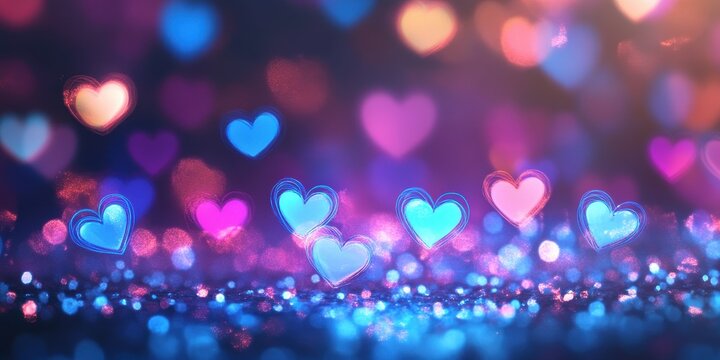 High resolution vibrant Valentines neon bokeh background.
