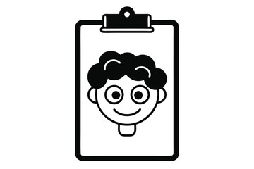 Clipboard Holding Cartoon Boy Face Icon on White Background Design