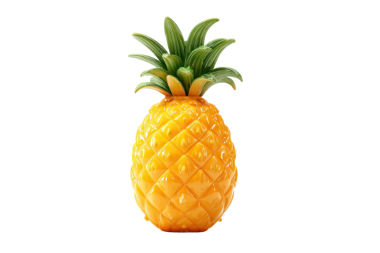 3d illustration of cartoon cute yellow pineapple with leaves isolate on transparent background, png for poster banner cover design