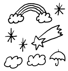 手描き風アイコンセット シンプルな線画イラスト ベクター