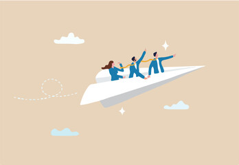 Team winning business achievement, teamwork working together, company direction, leadership strategy, motivation, aspirations concept, manager lead business people employee on paper airplane origami