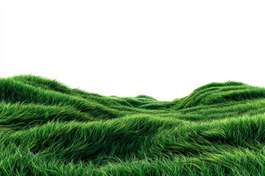 3D illustration of curve green grass isolated on transparent background, green grassy hills for poster banner cover design