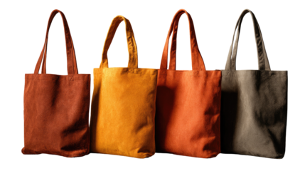 Four canvas tote bags in autumnal hues