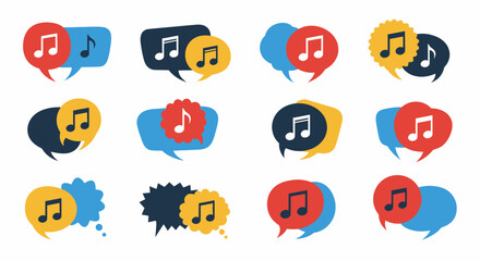 Musical conversations illustration with colorful speech bubbles and music notes icons