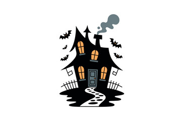 Spooky Haunted House with Bats on Halloween Night