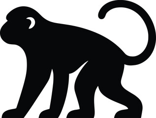 Monkey silhouette, minimal black vector transparent