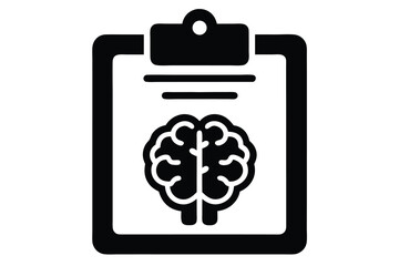 Clipboard with Human Brain Silhouette on White Background