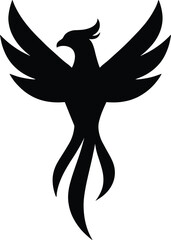 Phoenix silhouette, wings spread, black minimal emblem vector transparent