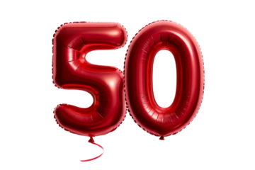 Red Foil Balloons Forming the Number Fifty Isolated on Black
