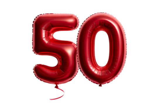 Red Foil Balloons Forming the Number Fifty Isolated on Black