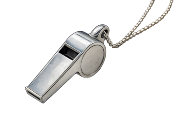 Silver Whistle Illustration with Chain on Black Background Referee or Coach