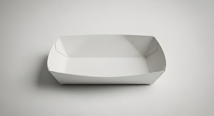 Empty white disposable cardboard food tray for snacks or fast food, isolated on a light background