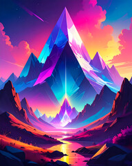Crystal Lightscape Vibrant Abstract Fantasy Mountain