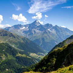 Naklejka premium Alpine peak, lush valleys