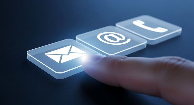 Digital contact icons email phone at sign touchscreen interface interactive communication concept