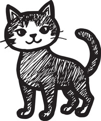 Cat Doodle Black and White Illustration Vector Image Cute Kitten Sketch Line Art Drawing Silhouette